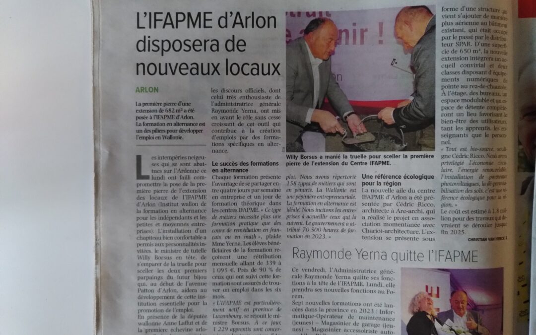 Articles concernant la pose de la première pierre pour l’extension du centre IFAPME d’Arlon